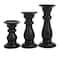 Set of 3 Black Mango Wood Traditional Candle Holders, 10" x 4" x 4"